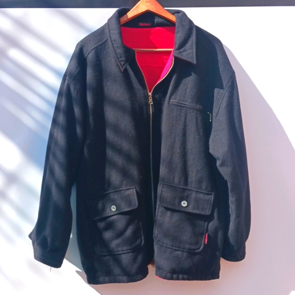 90's Men's Red and Black Reversible Wool Jacket by Marlboro main image 0